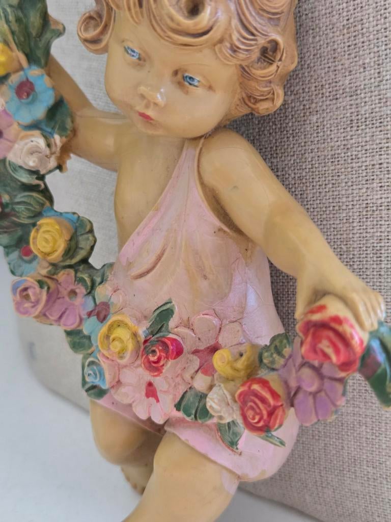 Brocant engeltje met guirlande, Ophalen of Verzenden