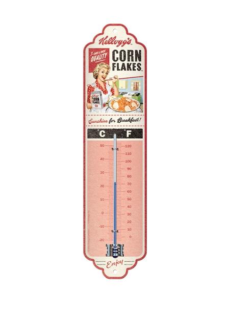 Kelloggs Corn Flakes reclame thermometer van metaal deco, Reclamebord, Info@deconoord.nl, Deco Noord, Nieuw