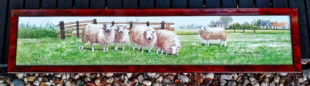 Fries Litho Schilderij - Schapen Decor - Wiebe v/d Zee - Nr3, Ophalen of Verzenden, Zo goed als nieuw, Schilderij, Minder dan 50 cm