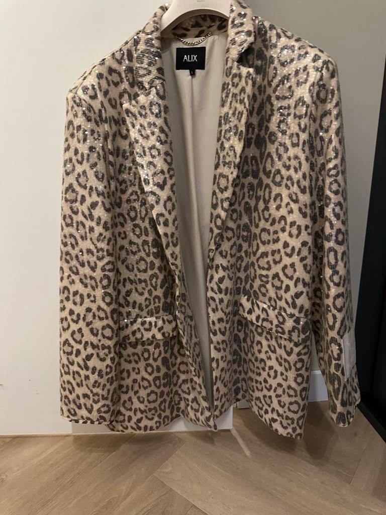 Alix panterprint jasje met pailletten - Maat L, Ophalen, Zo goed als nieuw, Maat 42/44 (L), Beige