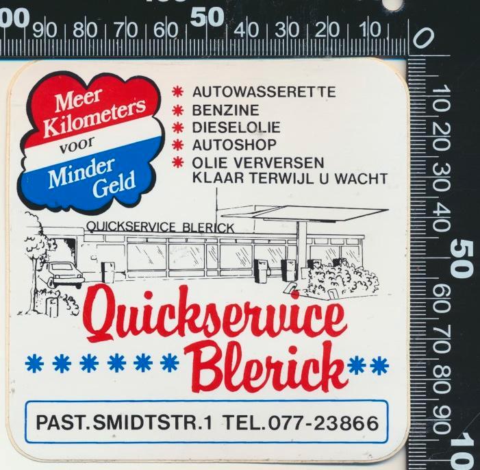 Sticker: Quickservice Blerick, Verzamelen, Stickers, Zo goed als nieuw, Bedrijf of Vereniging, Ophalen of Verzenden