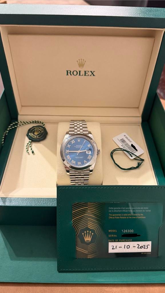 Rolex Datejust 41 - Azzurro - 126300 - Full Set, Ophalen, Zo goed als nieuw, Staal, Rolex