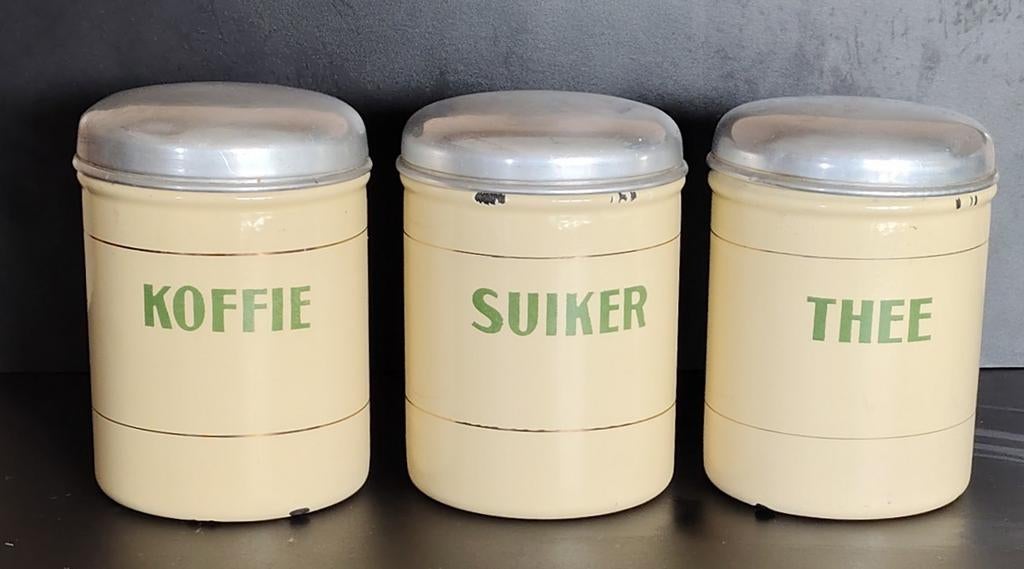 Emaille voorraad bussen set., Ophalen of Verzenden