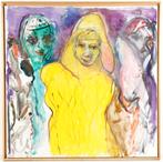 Oskar Lens “Lady Sappho” olieverf op doek 2003 100x100cm, Antiek en Kunst, Ophalen of Verzenden