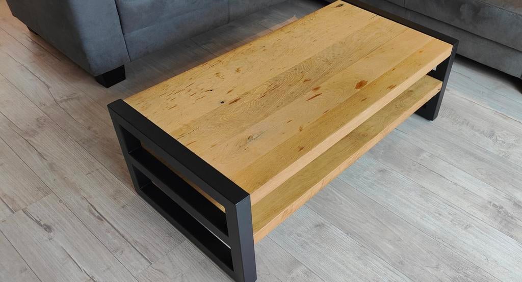 Salontafel eikenhout met metalen frame, Huis en Inrichting, Tafels | Salontafels, Ophalen