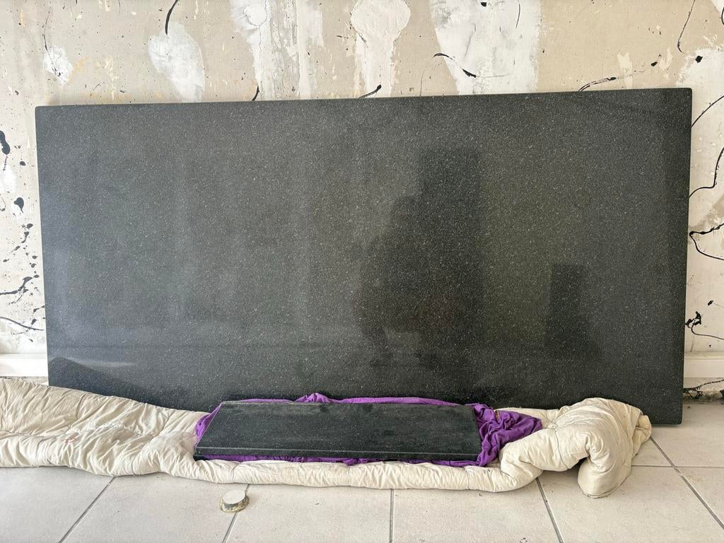 Massieve granieten eettafel 180x90 cm - Zwart natuursteen, Overige materialen, Gebruikt, 150 tot 200 cm, Vier personen