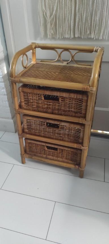 Vintage rotan ladekast 3 lades, Huis en Inrichting, Kasten | Ladekasten, Overige materialen, Gebruikt, 3 of 4 laden, Minder dan 100 cm