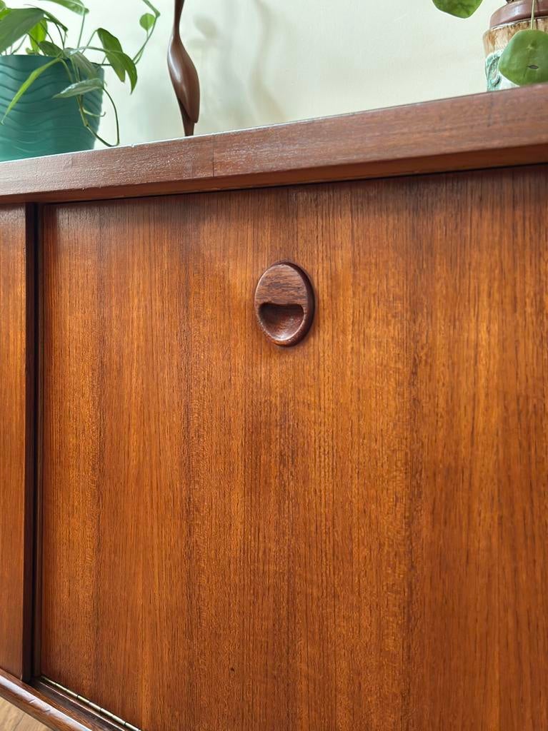 Vintage dressoir lowboard teak hout jaren 50/60/70, Ophalen, Gebruikt, Met deur(en), 150 tot 200 cm
