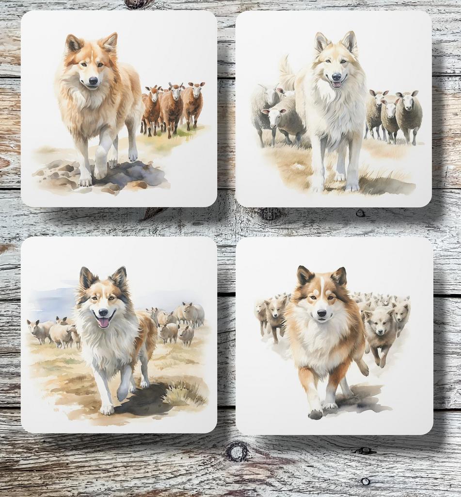 IJslandse Hond Aquarel onderzetters met houder, Ophalen of Verzenden, Nieuw, Glas of Kopje