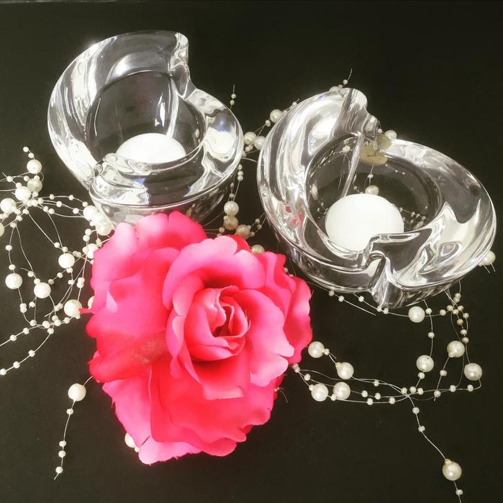 Set van 2 stuks glazen kandelaars kristal, Huis en Inrichting, Woonaccessoires | Kandelaars en Kaarsen, Zo goed als nieuw, Kandelaar