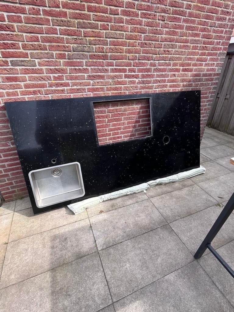 Zwart granieten aanrechtblad met spoelbak, Huis en Inrichting, Keuken | Complete keukens, Ophalen, Gebruikt, Zwart, Overige typen