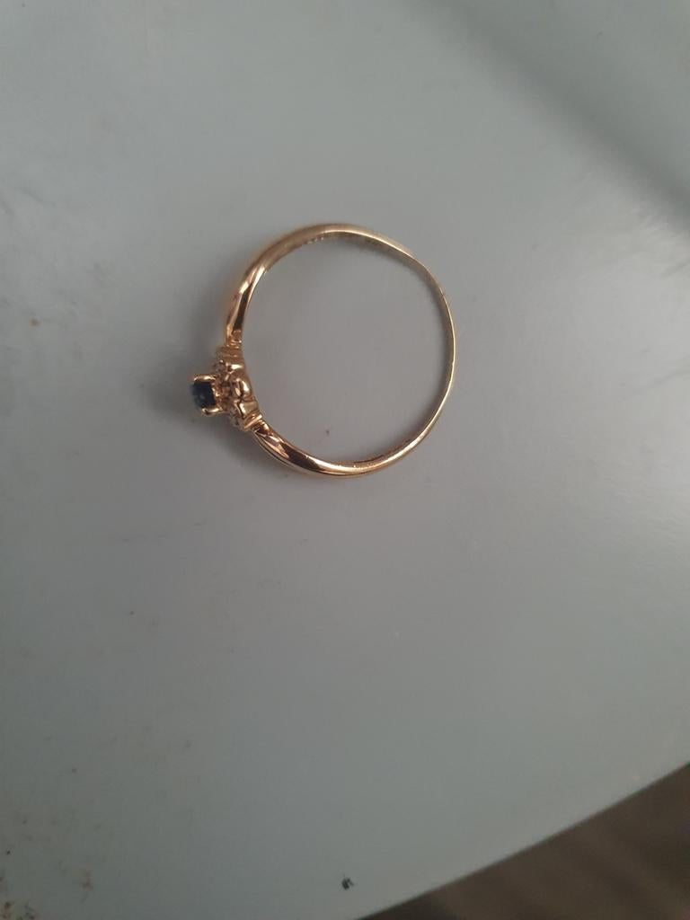 18 Karaat Gouden Ring met Saffier en Diamant 19.75, Sieraden, Tassen en Uiterlijk, Ringen, Gebruikt, Ophalen of Verzenden, 17 tot 18