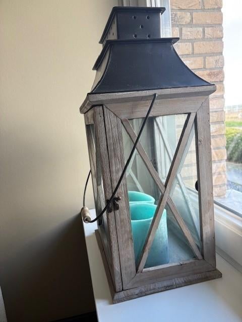 windlichten - groot, Huis en Inrichting, Woonaccessoires | Kandelaars en Kaarsen, Ophalen, Beige, 25 tot 50 cm, Zo goed als nieuw
