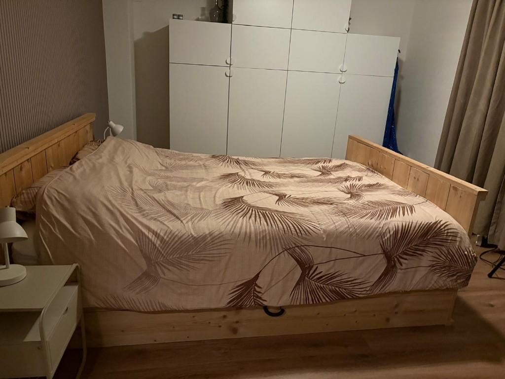 Steigerhouten bed inclusief electrische lattenbodem, Ophalen, Bruin, Steigerhout, Tweepersoons