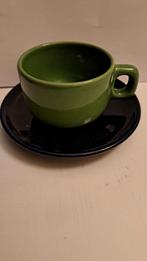 Vintage Kop & Schotel Groen/Donkerblauw Jaren '60-'70, Ophalen of Verzenden, Overige stijlen, Kop(pen) en/of Schotel(s)