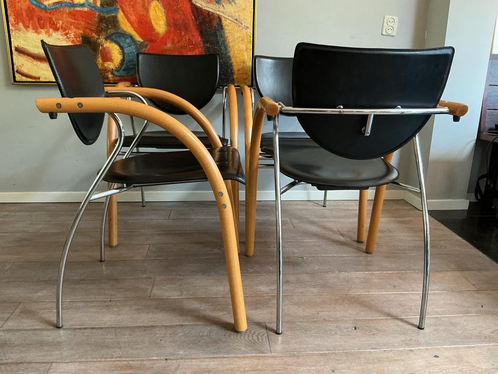 4 X Originele Thonet Vienna stoelen, Memphis-periode, leer, Ophalen