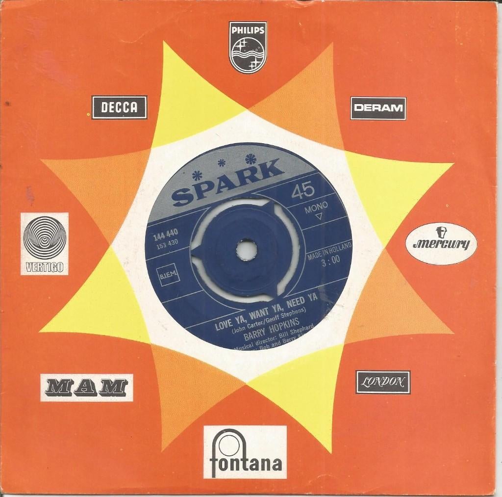 Barry Hopkins – Love Ya, Want Ya, Need Ya (1970), Gebruikt, Originele persing, 7 inch, Single
