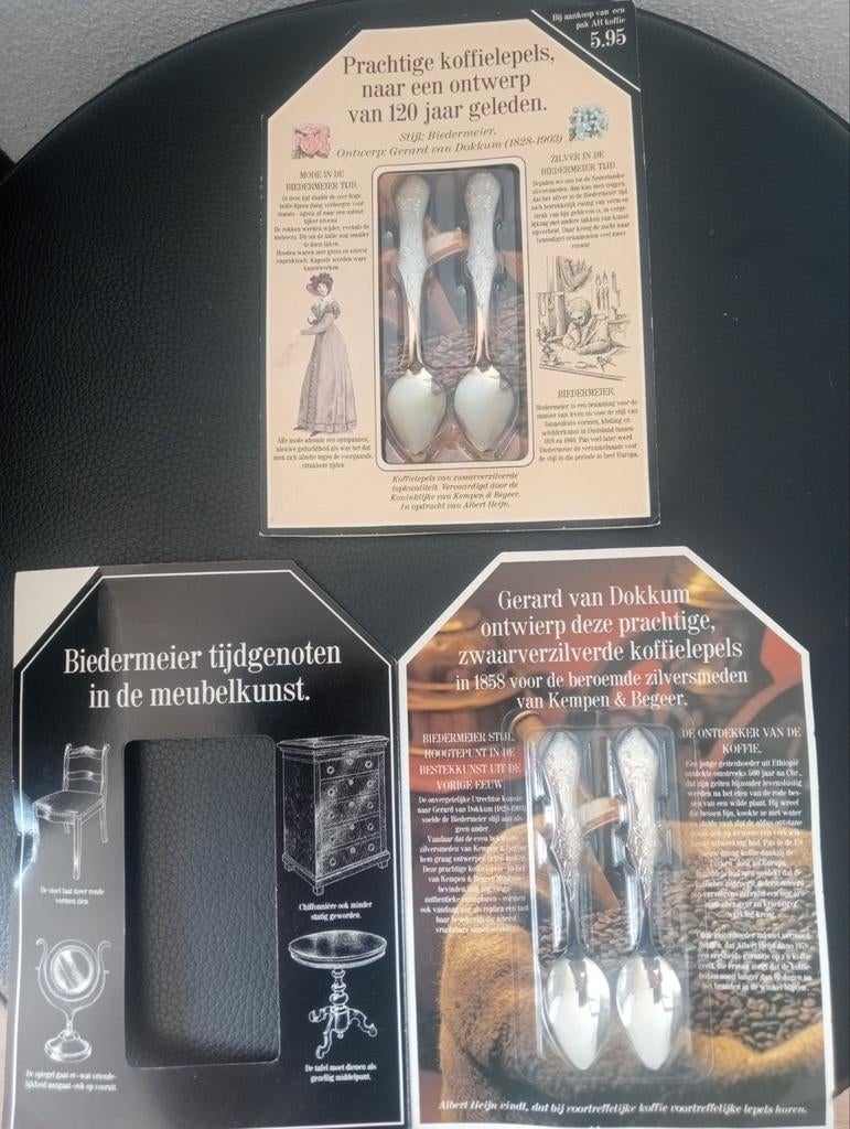 2 setjes vintage zwaar verzilverde lepeltjes AH, Ophalen of Verzenden