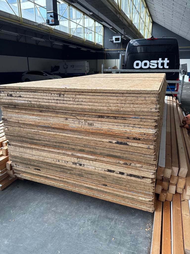40 gebruikte OSB platen 18mm - 122x244cm - Afhalen Rijssen, Doe-het-zelf en Verbouw, Platen en Panelen, Ophalen, Gebruikt, Minder dan 20 mm