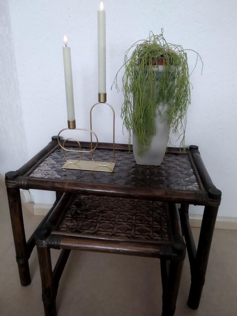 Vintage Rotan bijzet tafeltjes, Ophalen, Gebruikt