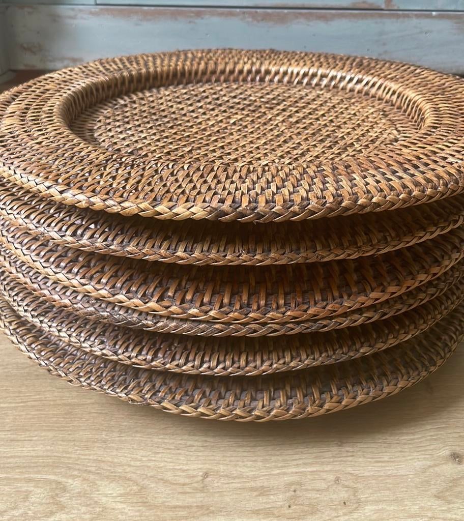 6 rotan onderborden bord, Huis en Inrichting, Ophalen of Verzenden, Zo goed als nieuw, Bord