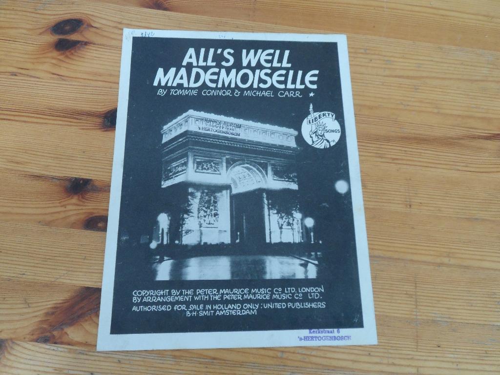 All's well mademoiselle - michael carr / tommie connor, Muziek en Instrumenten, Accordeon, Gebruikt, Ophalen of Verzenden, Artiest of Componist