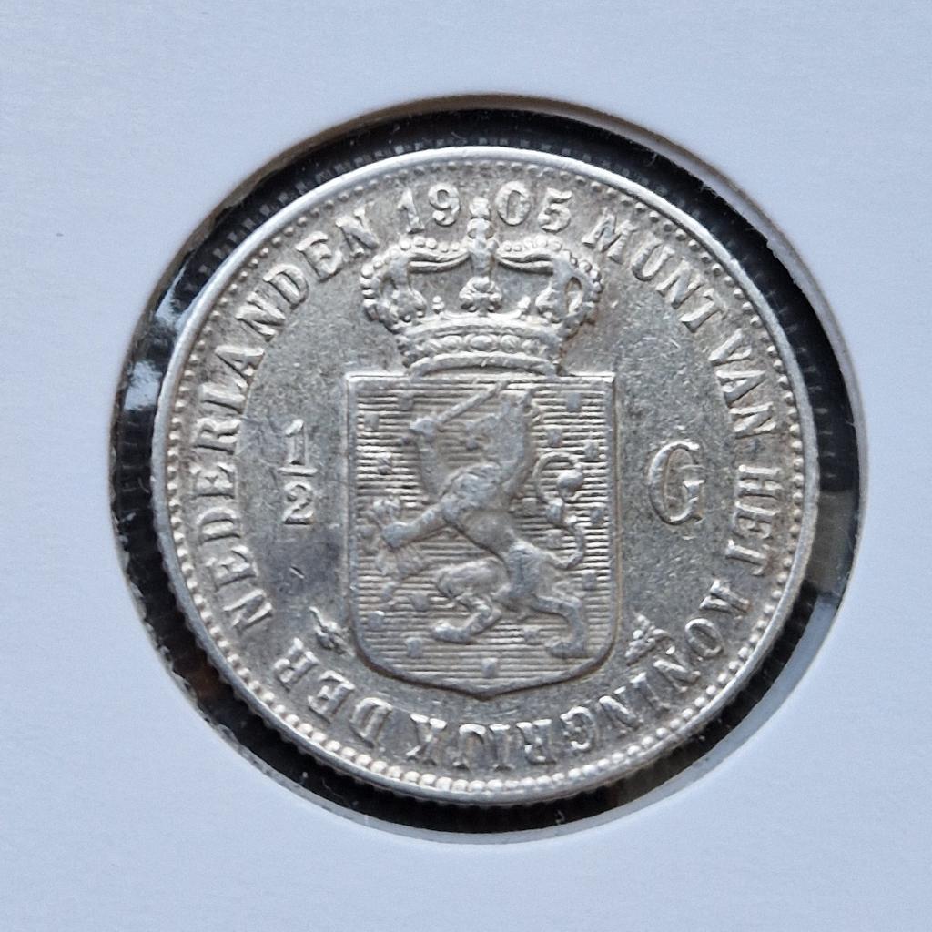 Zilveren halve gulden 1905 Wilhelmina, Postzegels en Munten, Munten | Nederland, Losse munt, ½ gulden, Koningin Wilhelmina, Zilver