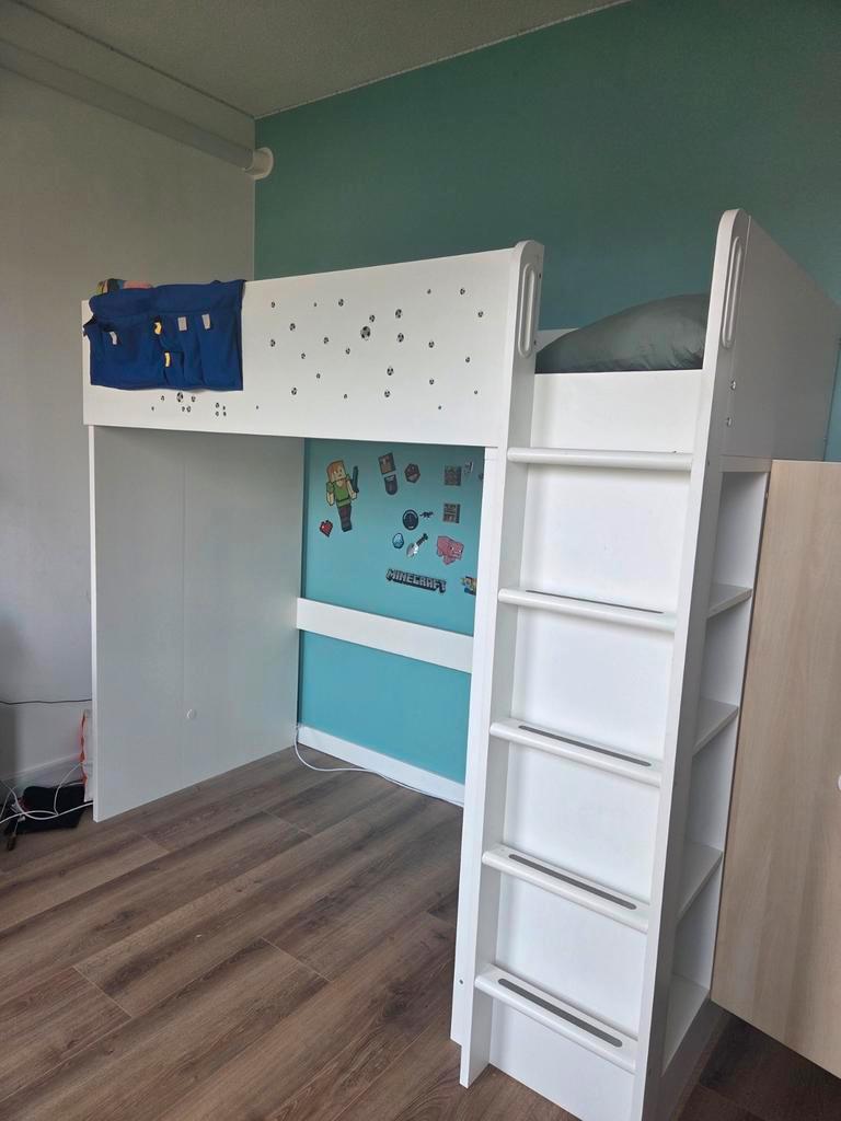 Ikea hoogslaper wit/hout 90x200 met opbergzak, Ophalen