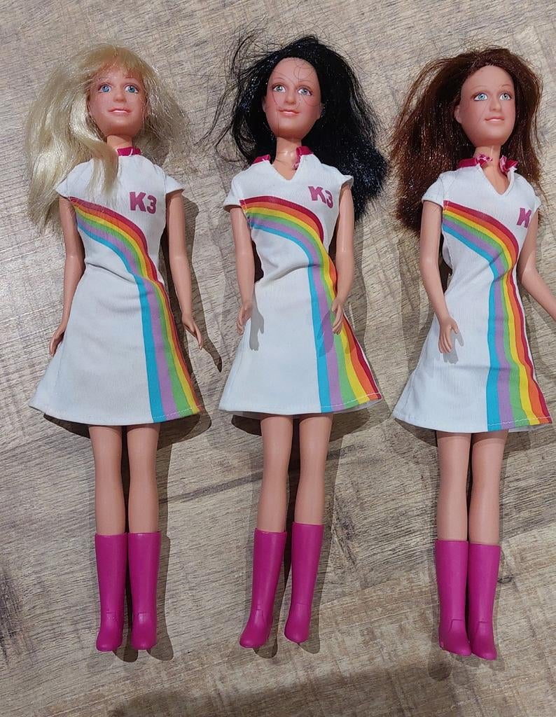 K3 poppen set - 3 stuks met regenboogjurkjes, Kinderen en Baby's, Speelgoed | Poppen, Ophalen of Verzenden, Gebruikt, Overige typen