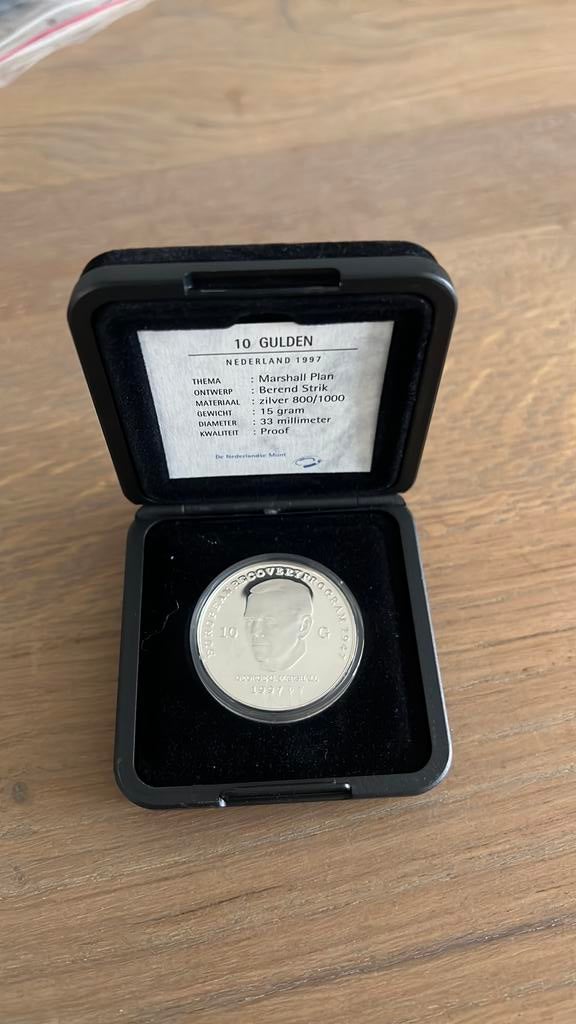 Nederland 10 gulden 1997 Marshall plan proof in doosje, Ophalen of Verzenden, Koningin Beatrix, 10 gulden