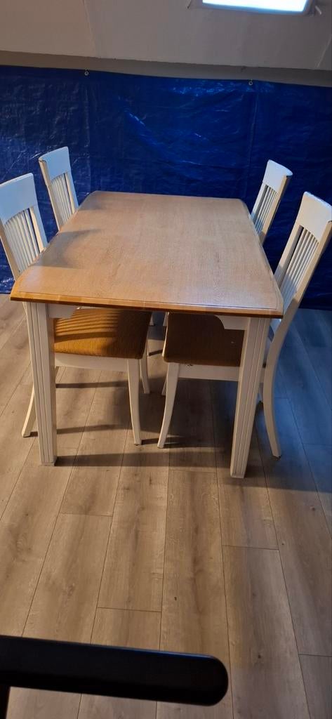 Eettafel met 4 stoelen - Landelijke stijl, Ophalen, Gebruikt, 100 tot 150 cm, 50 tot 100 cm