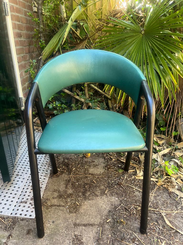 2 groene leren stoelen, Ophalen, Gebruikt, Twee, Overige kleuren