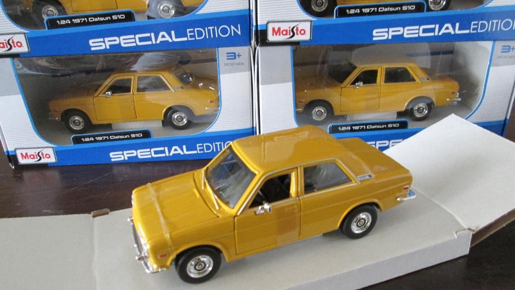 Datsun 510 Geel Maisto 1:24, Ophalen of Verzenden, Nieuw, Auto, Maisto