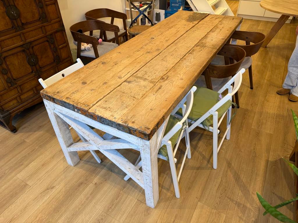 Robuuste houten eettafel - 240x87x80cm, Huis en Inrichting, Tafels | Eettafels, Ophalen, 200 cm of meer, 50 tot 100 cm, Vijf personen of meer