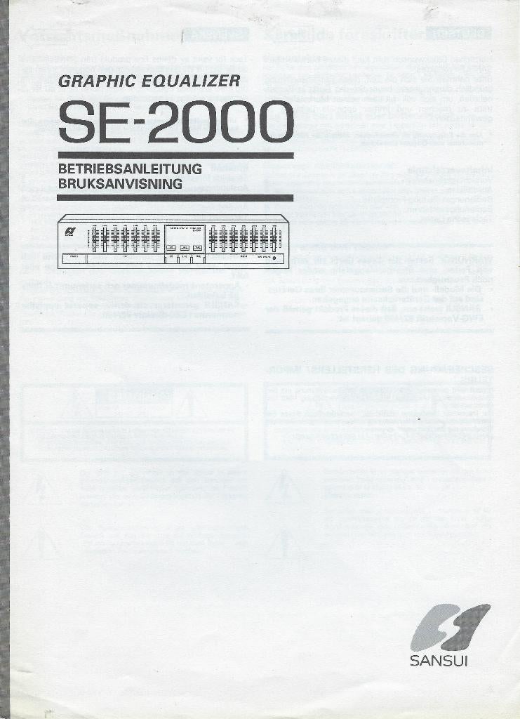 HANDLEIDING BOEK DUITS-Anleitung = Sansui Equalizer: SE-2000, Ophalen of Verzenden, Gebruikt, Multi-effect