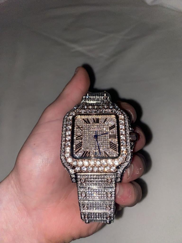Moissanite Cartier Santos horloge, Sieraden, Tassen en Uiterlijk, Horloges | Heren, Ophalen of Verzenden