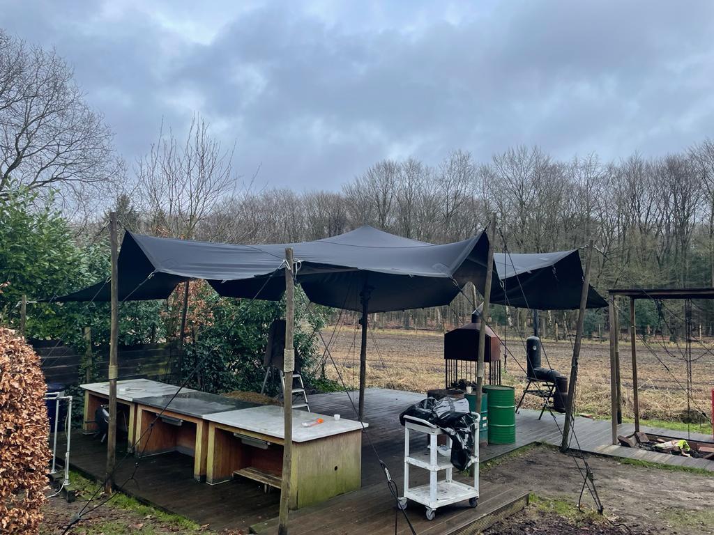 Stretchtent 9 bij 7 zwart, Tuin en Terras, Partytenten, Ophalen, Zo goed als nieuw, Minder dan 5 meter