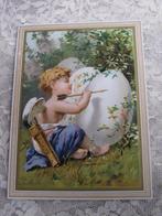 Antiek Dun Kaartje - Engeltje Schildert Paasei - 10 x 7.5 cm, Verzenden, Voor 1920, Overige thema's