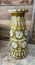 Vintage W-Germany Vaas Groen/Geel Bloemen, Ophalen, Aardewerk of Porselein, Zo goed als nieuw, Minder dan 50 cm