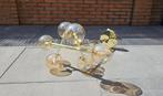 Retro hanglamp met amber glas 6 bollen, Ophalen, Zo goed als nieuw, Glas