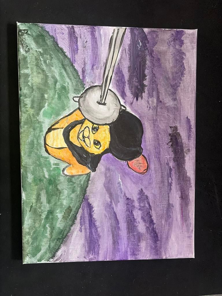 Origineel schilderij van de gelaarsde kat, Antiek en Kunst, Ophalen of Verzenden