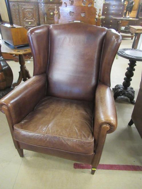 Oer 10116 vintage leren oren fauteuil, Huis en Inrichting, Fauteuils, Leer, Ophalen