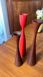 Deense vintage teakhouten kandelaars, Overige kleuren, Ophalen of Verzenden, Minder dan 50 cm, Glas