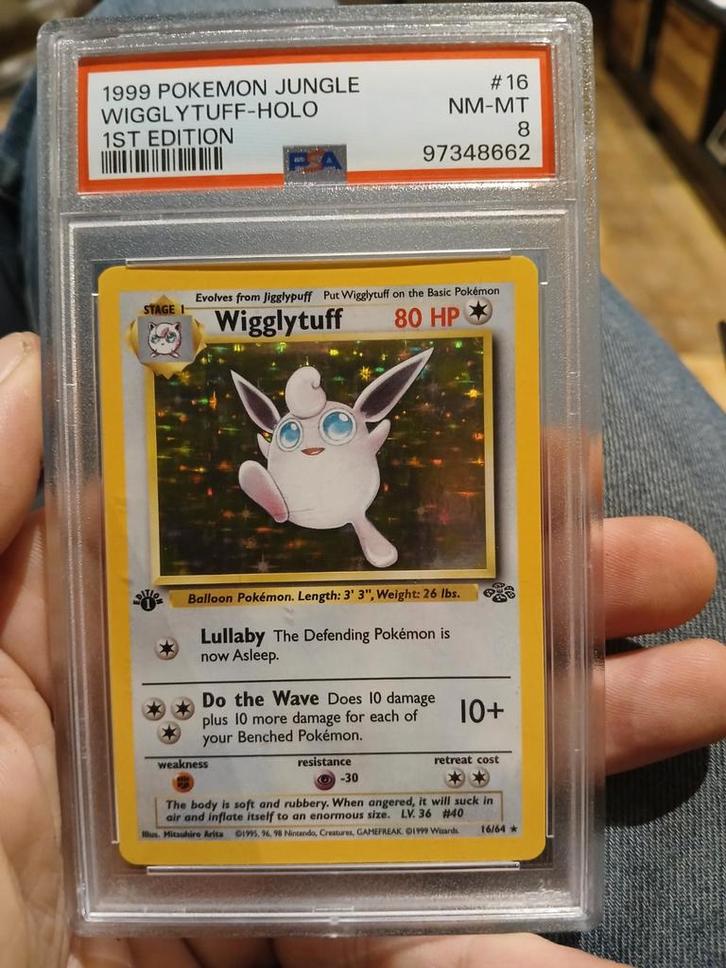 Wigglytuff Jungle 1st Edition PSA 8, Verzamelen, Poppetjes en Figuurtjes, Zo goed als nieuw, Ophalen of Verzenden