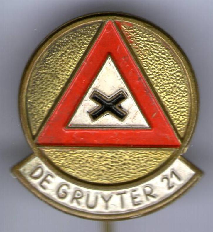De Gruyter verkeersbord Nr 21 koper speldje ( X_021 ), Verzamelen, Speldjes, Pins en Buttons, Zo goed als nieuw, Speldje of Pin