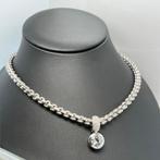 Witgouden Jasseron collier met hanger topaas briljant, Sieraden, Tassen en Uiterlijk, Kettingen, Met hanger, Wit, Ophalen of Verzenden