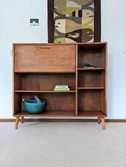 Vintage highboard secretaire wandkast Scandi teak, Huis en Inrichting, Kasten | Wandmeubels, Zo goed als nieuw, Minder dan 150 cm