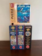 Set van 4 puzzels 500 stukjes 3x Jan van Haasteren en 3D, Ophalen of Verzenden, 500 t/m 1500 stukjes, Zo goed als nieuw, Rubik's of 3D-puzzel