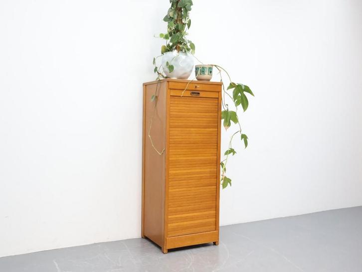 Vintage ladekast | Tambour schuifdeur | blond eiken, Huis en Inrichting, Kasten | Ladekasten, Gebruikt, 100 tot 150 cm, 50 tot 100 cm