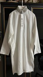 Punjabi Kurta Zijde Maat M - Feestelijk Geborduurd, Ophalen of Verzenden, Zo goed als nieuw, Wit, Halswijdte 39/40 (M)